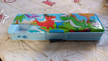 Front view of a plastic kids pencil case with a prominent cartoon print.
