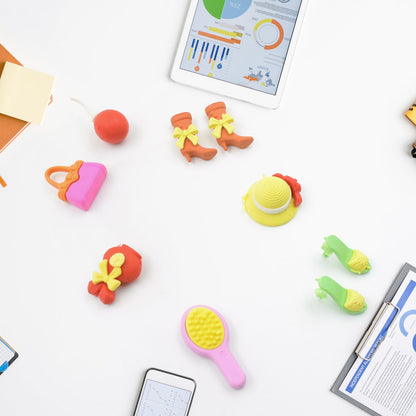 A vibrant display of creative erasers with playful and unique designs for children.