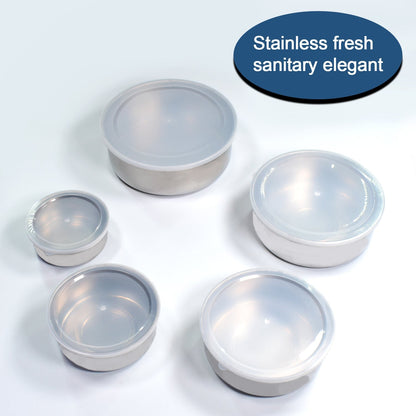 Airtight stainless steel container with a secure, leak-proof plastic lid.