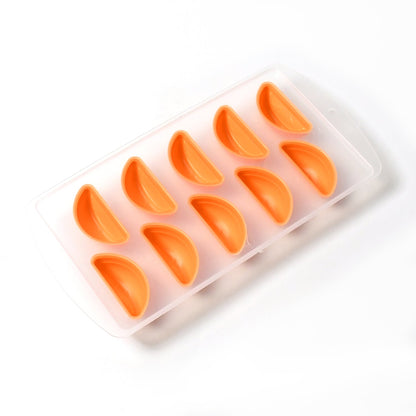 Easy-release silicone tray filled with bright fruit ice cubes.