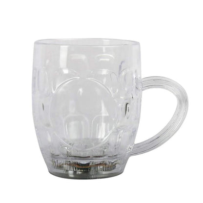 Group of rainbow LED glass cups illuminating a festive party setting.