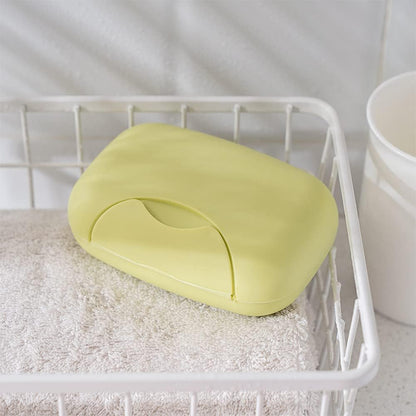 Top-down view of the waterproof Travel Soap Box, emphasizing its secure seal.