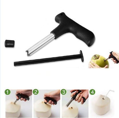 Coconut opener tool featuring a comfortable, non-slip handle.