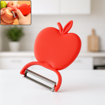 Front view of the apple shaped folding vegetable peeler, compact design.