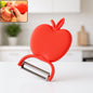 Front view of the apple shaped folding vegetable peeler, compact design.