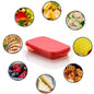 Rectangular leak-proof lunch box with two compartments on a clean surface.