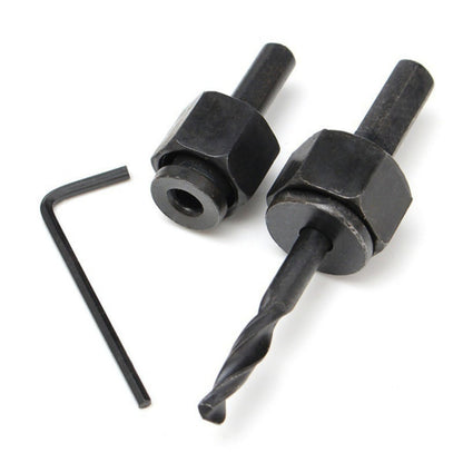 The 11-piece BoltForce hole saw kit with hex key and installation plate.