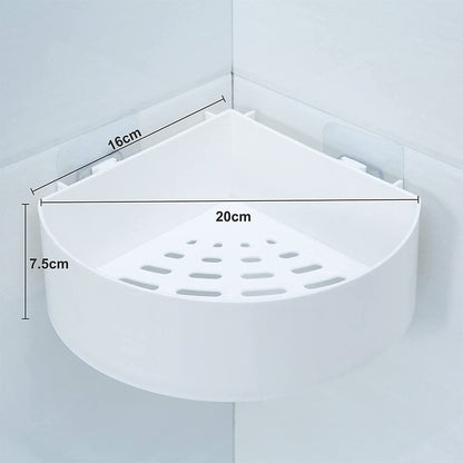 Durable plastic corner caddy for drill-free home organization.