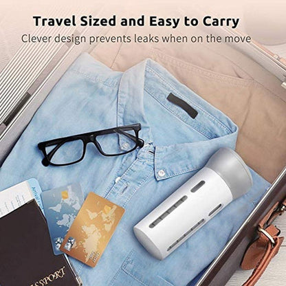 Side view of the leak-proof travel bottles, showcasing the compact design.