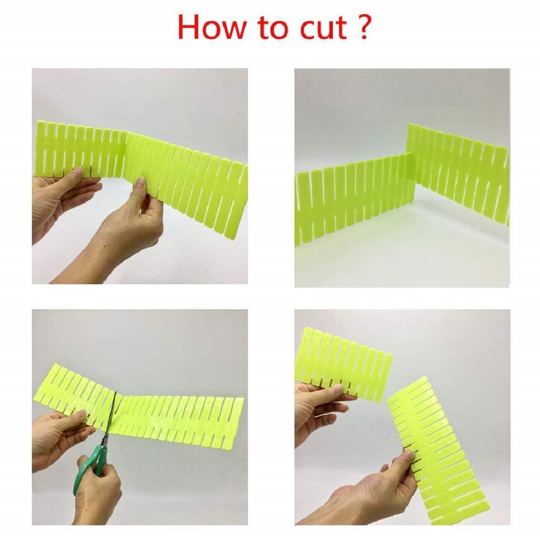 Set of six adjustable drawer organizers in vibrant colors for home use.