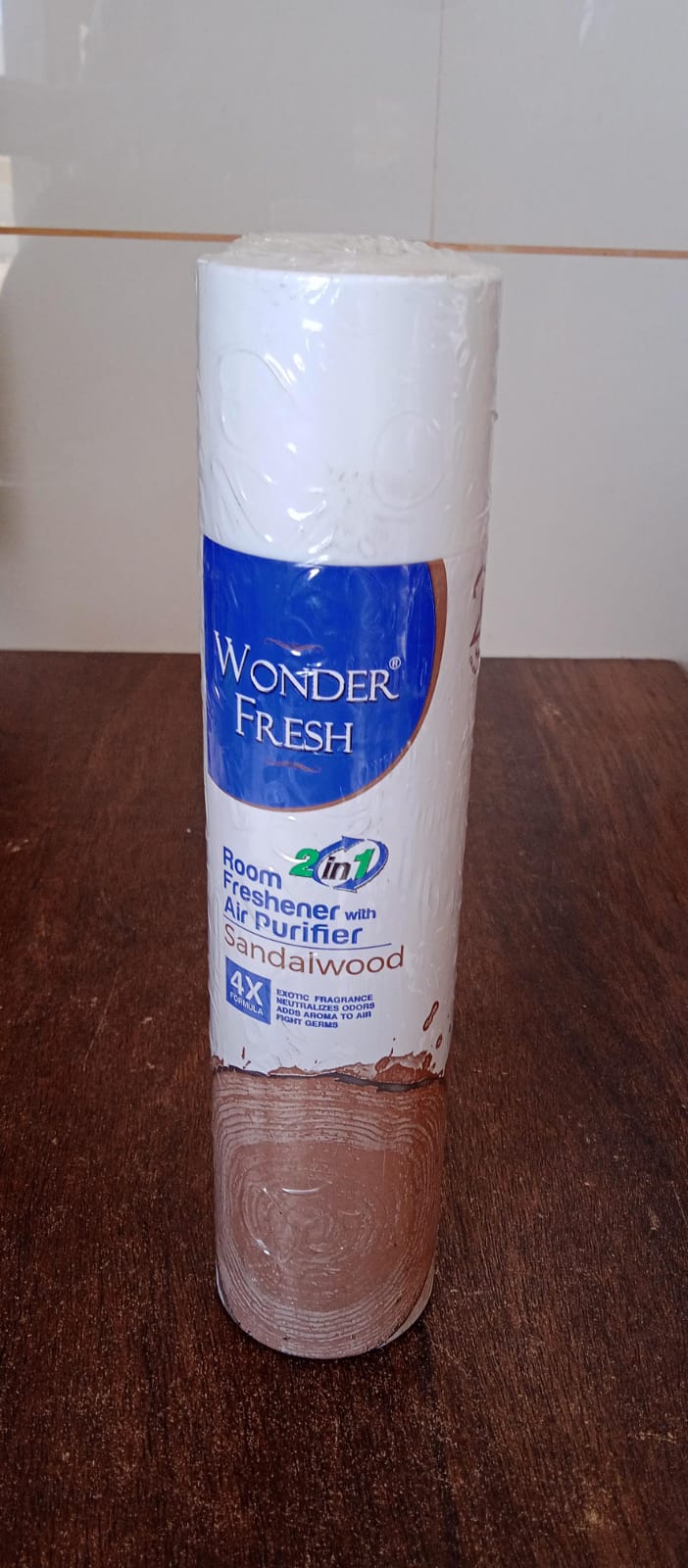 Full height view of the Wonder Fresh Sandalwood Air Freshener Spray for home use.