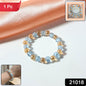 Dual-tone crystal beaded stretch bracelet with glossy transparent beads