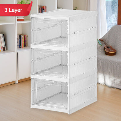 Organivo 3-layer stackable storage rack for clothes and kitchen items.