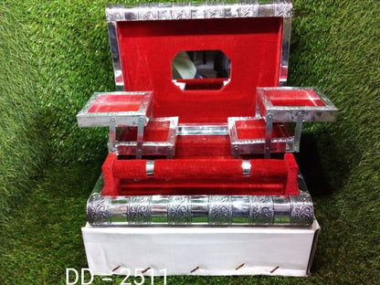 Front view of the multi-compartment wooden jewellery organizer for versatile storage.