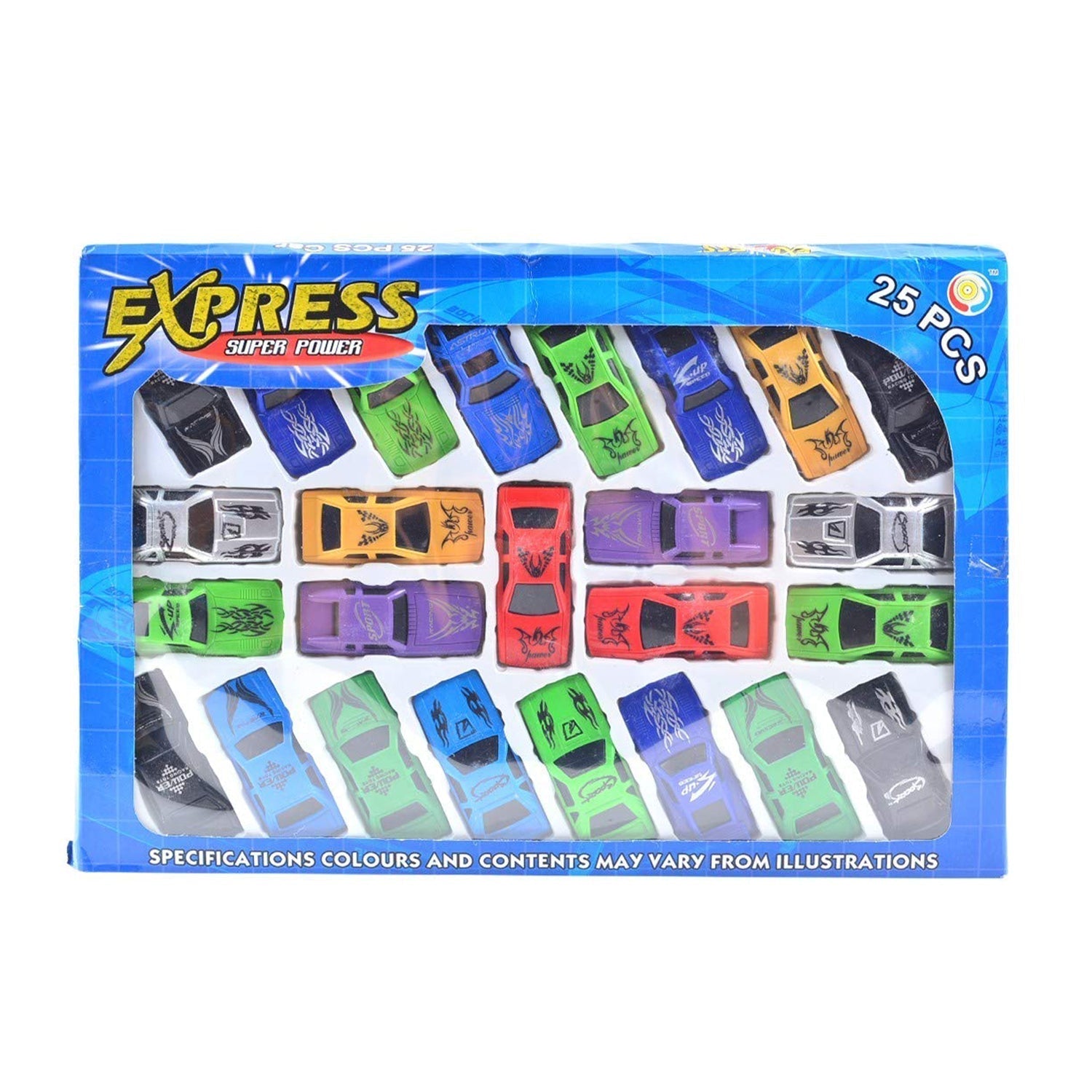 Vibrant 25-piece toy car set featuring diverse free-wheel racing cars for kids' playtime.