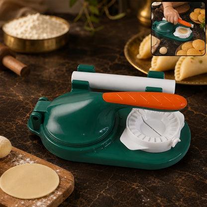Mini puri & dumpling press in white plastic with ergonomic handle