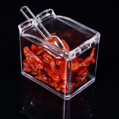 Seasoning rack featuring crystal clear boxes for easy visibility.