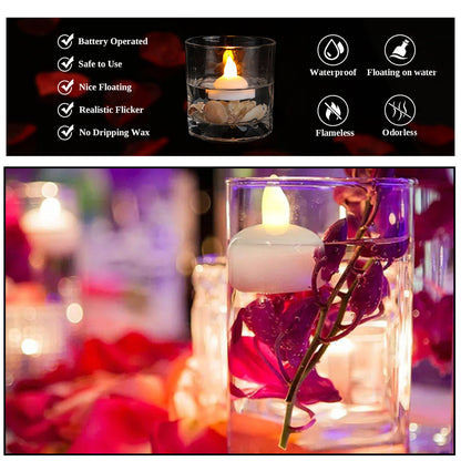 Battery-operated floating LED candles for water surfaces