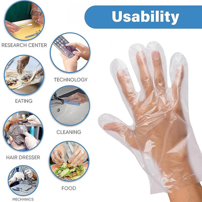 Easy-to-wear disposable transparent gloves for hygiene
