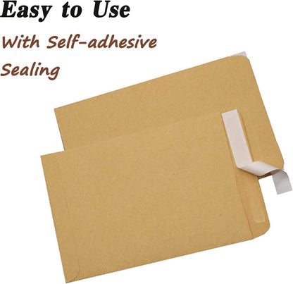 Close-up of a self-seal kraft envelope being opened, showing the adhesive strip.