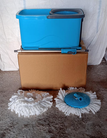 Pro Clean spin mop with plastic bucket, showing full assembly.