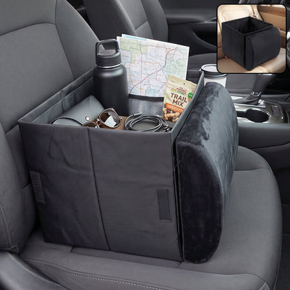 Space saving car seat organizer with fold out cushion