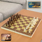 Premium Folding Wooden Chess Board set displayed open with all pieces ready for play.