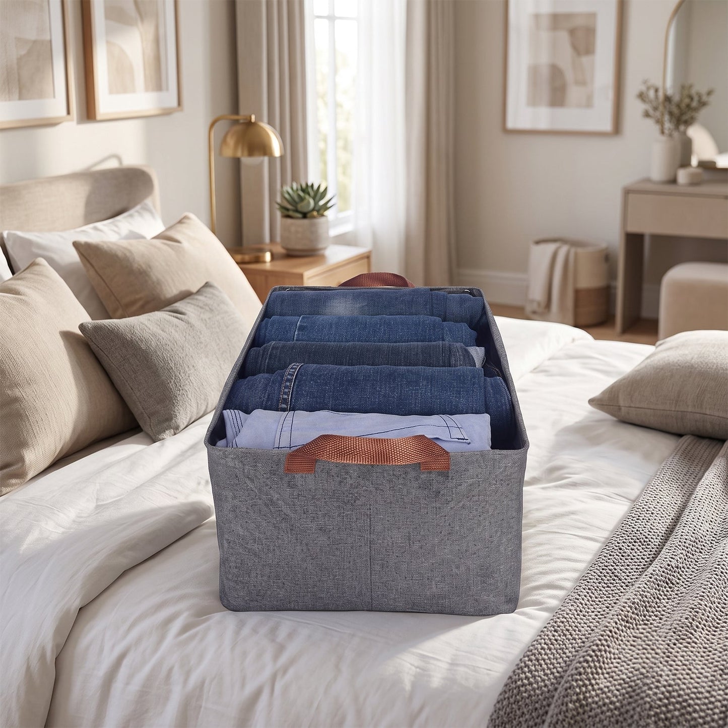 Storage basket clothes organizing use