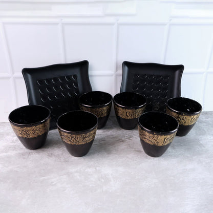 Complete 8-piece ceramic bowl and cup set elegantly displayed for dining.