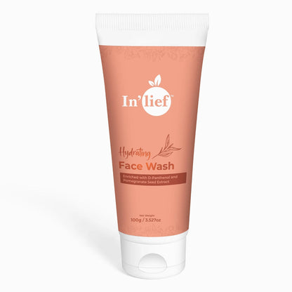 In'lief hydrating and refreshing facial wash tube standing upright