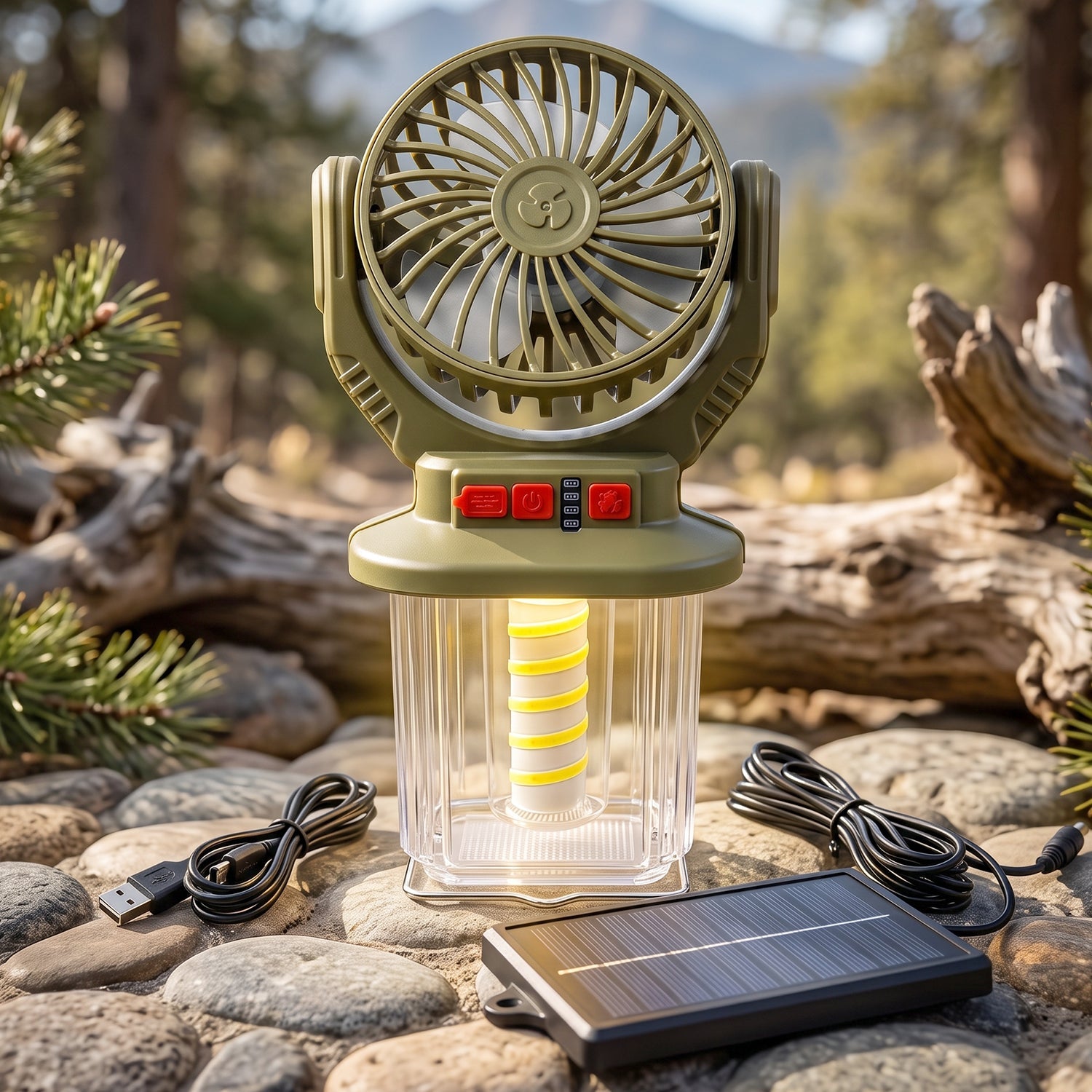 Camping fan LED light glowing