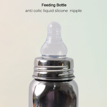 Close-up view of Anti-Colic Silicone Nipple on Feeding Bottle