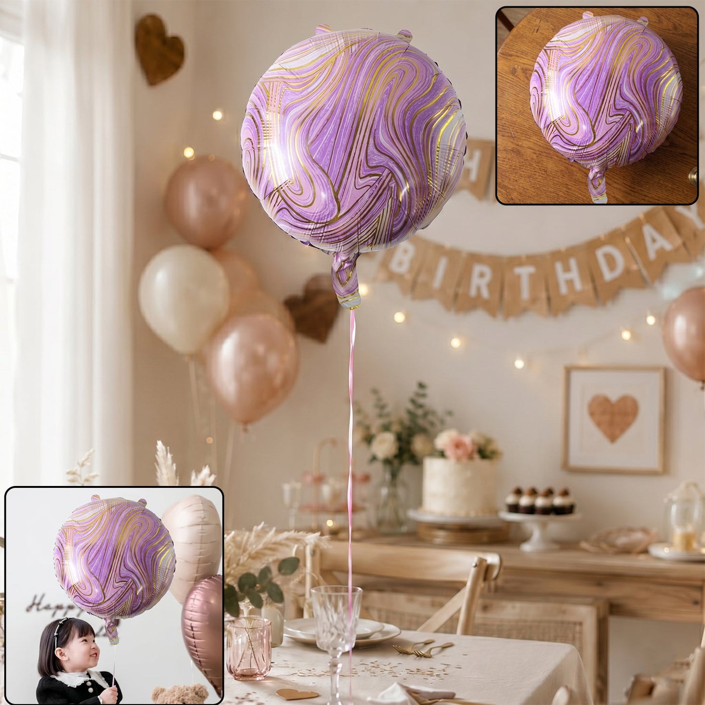 Bright round marble foil balloon for party decoration