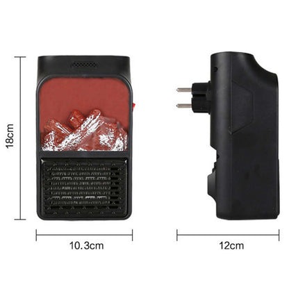 Size comparison showing the compact design of the electric heater.