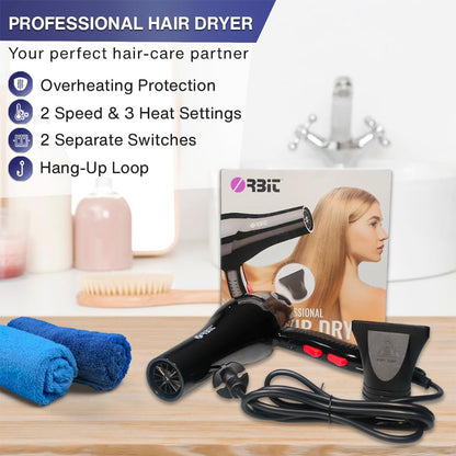 Compact hair dryer with hot and cold air settings for styling