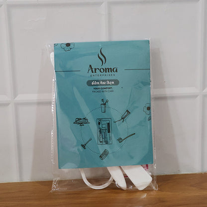 Complete hotel guest toiletry kit displayed with all items