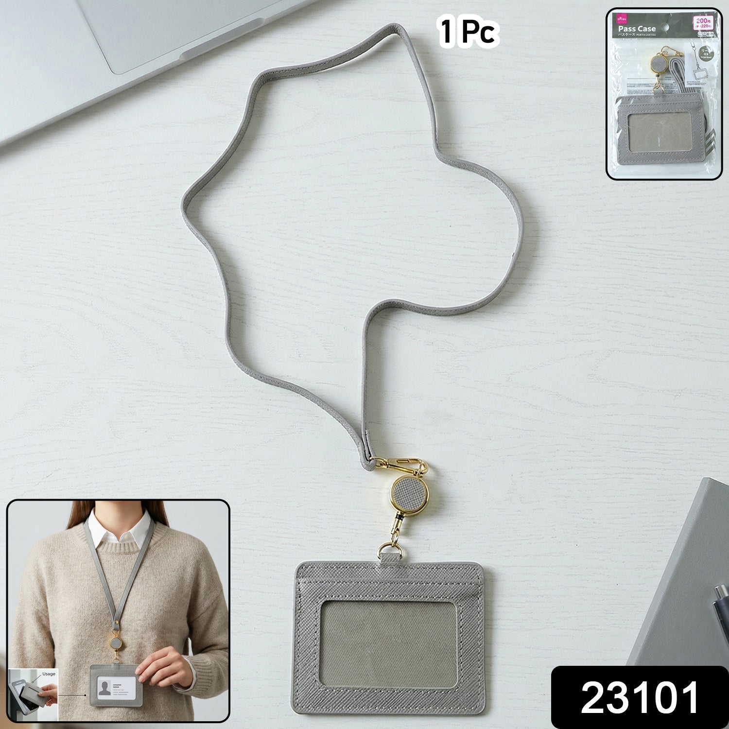 Office ID badge holder with lanyard and retractable reel for easy access