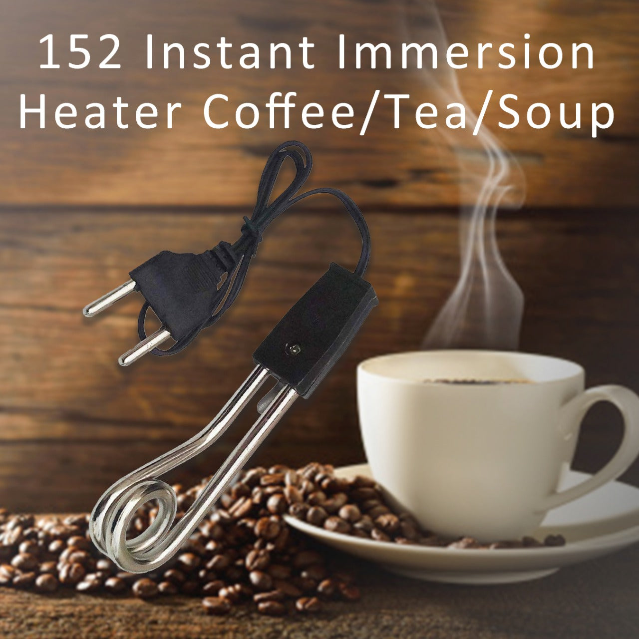Portable immersion heater for quick heating of soups and beverages