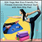 Eco-Friendly Yoga Mat unrolled on a wooden floor, ready for exercise.