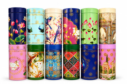 Premium Printed Stainless Steel Storage Tin – Decorative Multipurpose Container ( 6pc )