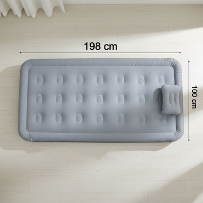 Dimension chart for portable inflatable folding bed showing length, width, and height