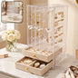 Acrylic jewelry organizer box with 3 hanging panels and 2 drawers for earrings (1 set)