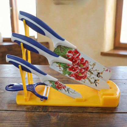 Back view of the durable plastic knife stand, showing its sturdy base for enhanced stability.