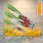 White plastic kitchen knife stand on a countertop, showcasing its bright, smooth finish.