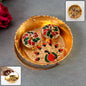Elegant Peacock Meenakari Pooja Tray with two lidded kumkum bowls.