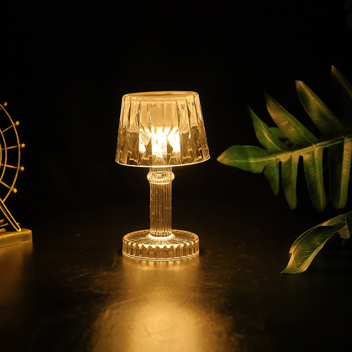Set of crystal-effect LED mini table lamps safe for indoor festive decoration
