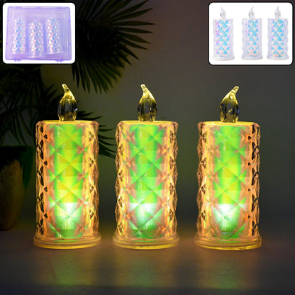 Set of 3 LED flameless decorative candle lights with crystal pattern