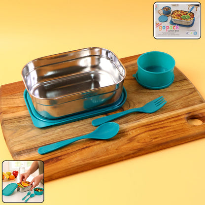 Premium stainless steel lunch box set featuring leak-resistant lid and cutlery