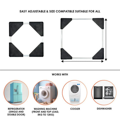 Adjustable frame appliance stand set up indoors under refrigerator base