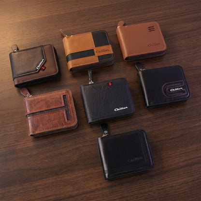 Zip-around cardholder wallet placed on wooden table